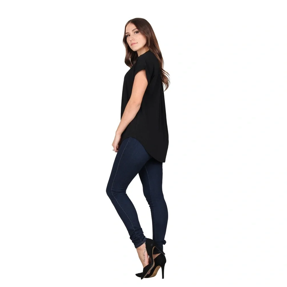 LILDY SOLID ROLLED SLEEVE TUNIC - BLACK SIZE 2XL-3XL (NEW WITH TAGS) A16